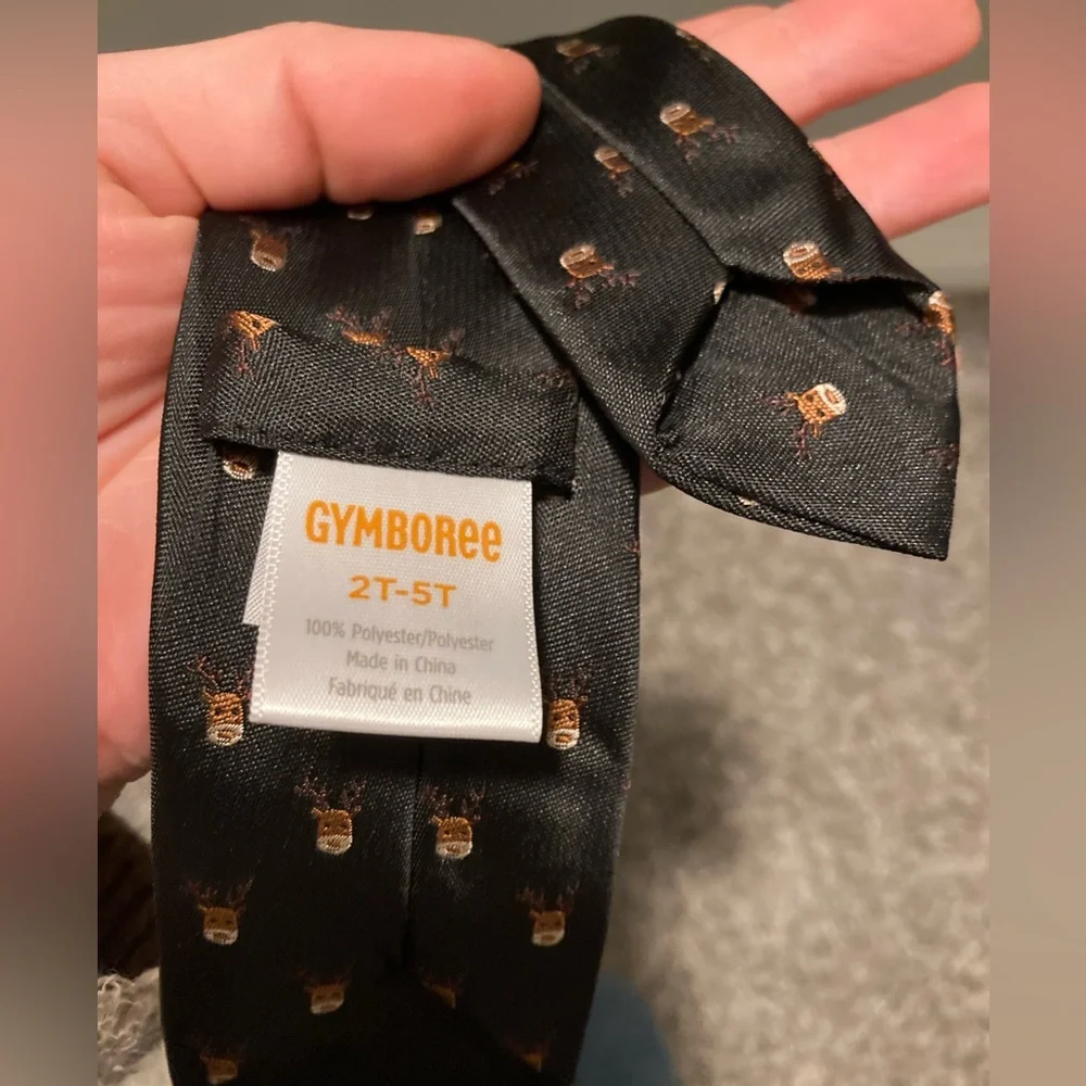 Gymboree boys adjustable tie black with reindeer pattern 2T-5T